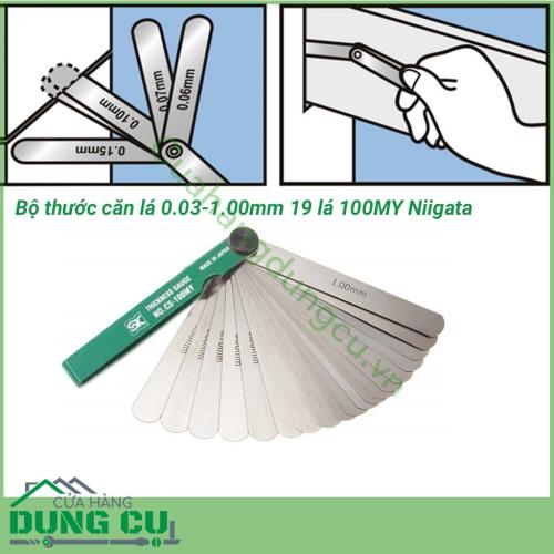 Dưỡng đo độ dày 19 lá 0.03-1.00mm 100MY Niigata gồm 19 lá được làm từ kim loại nên khá là chắc chắn và không bị mài mòn và gỉ sét theo thời gian, có thể tháo rời từng lá được, tiện cho việc sử dụng. 