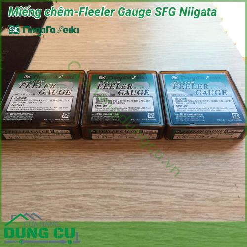 Miếng chêm-Fleeler Gauge SFG Niigata là dụng cụ vô cùng hữu ích dùng để đo kích thước khe hở với độ chính xác cao hoặc dùng để chêm, đệm những vị trí nhỏ trong lắp ráp chi tiết cơ khí.