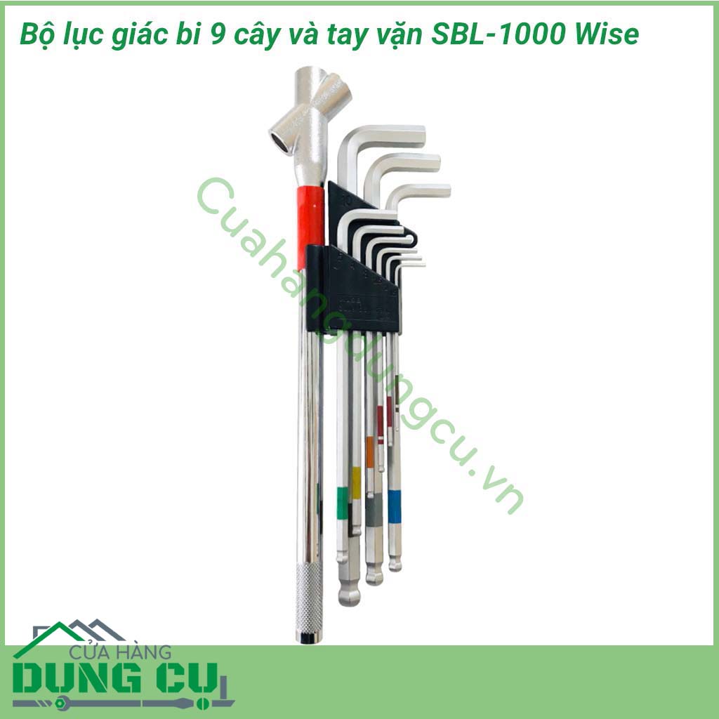 Bộ lục giác bi 9 cây và tay vặn SBL-1000 Wise