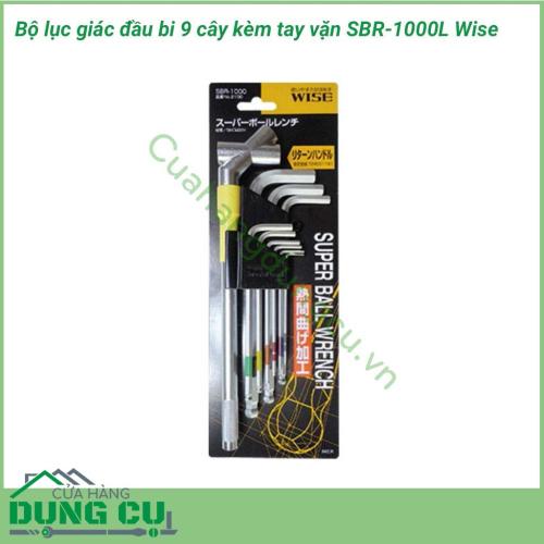 Bộ lục giác bi 9 cây nhật bản và tay vặn SBR-1000L Wise gồm 9 cây với nhiều kích thước khác nhau: 1.5.2,2,5,3,4,5,6,8,10mm. 