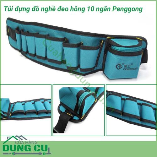 Túi đựng đồ nghề đeo hông 10 ngăn Penggong là sản phẩm chuyên dùng cho kỹ thuật viên bảo trì, sửa chữa, lắp đặt điện,nước , điều hòa , camera, cơ khí... và các công việc liên quan đến kỹ thuật