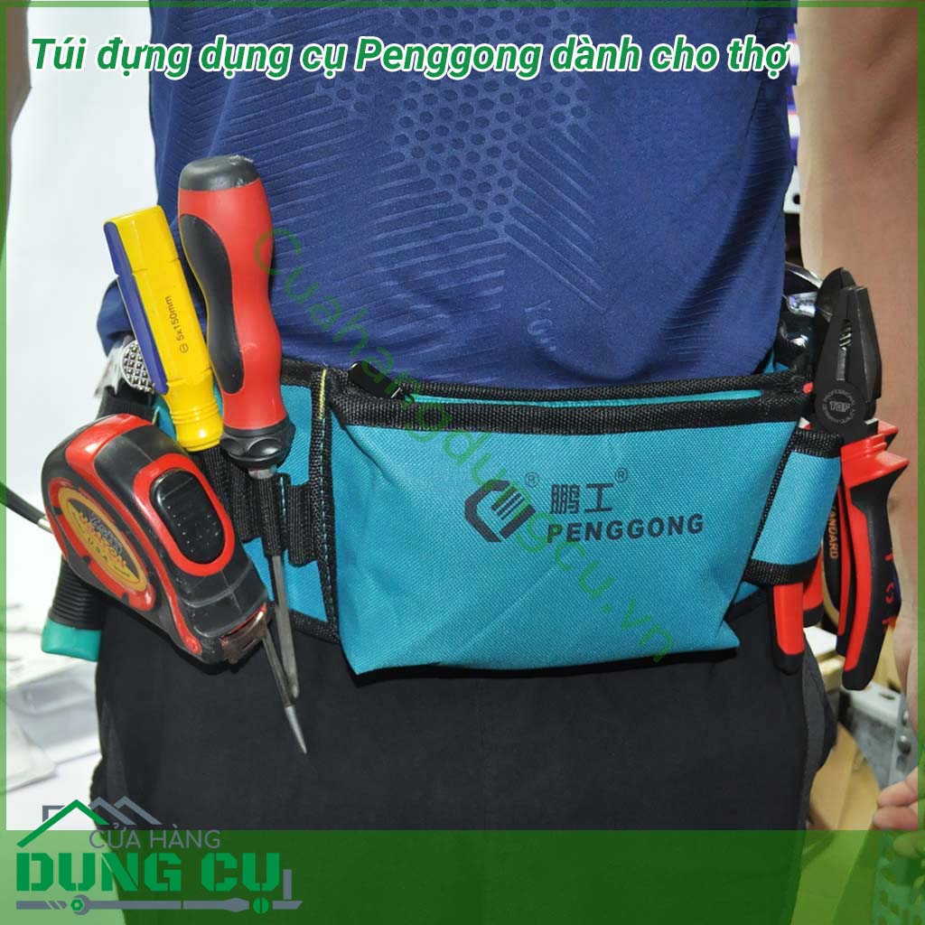 Túi đựng dụng cụ đeo hông đa năng Penggong đây là một túi dụng cụ đeo thắt lưng đa chức năng mà bạn có thể đặt tuốc nơ vít, kìm, thước kẻ, tiện ích: dao, kìm cắt dây hoặc dụng cụ sửa chữa khác trên túi dụng cụ đeo thắt lưng. 