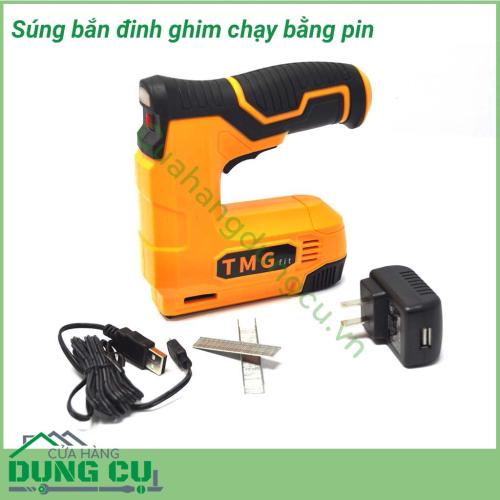 Súng bắn ghim bằng pin TMG là sản phẩm rất thông dụng và phổ biến hiện nay. Với thiết kế tiện dụng, dụng cụ này có thể được sử dụng ở mọi hoàn cảnh, mọi ngành nghề khác nhau như: trang trí, nghề mộc, văn phòng phẩm… 