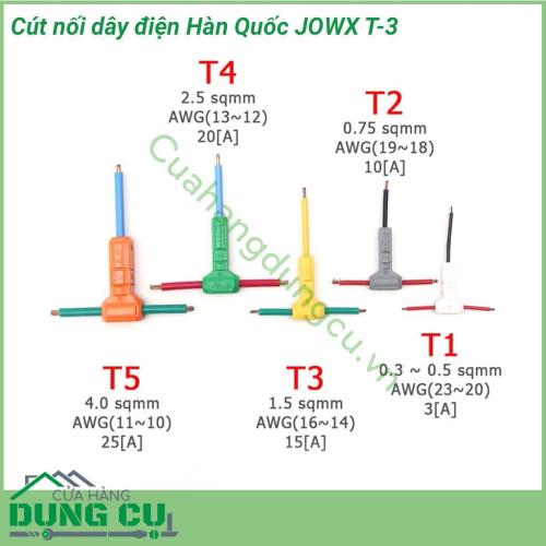 Đầu nối điện T-3 JOWX Hàn Quốc là sản phẩm được thiết kế nhỏ gọn, kiểu dáng thời trang, cực kì tiện dụng và đơn giản khi sử dụng, an toàn điện một cách toàn diện phòng và tránh nguy cơ cháy nổ, chập điện.