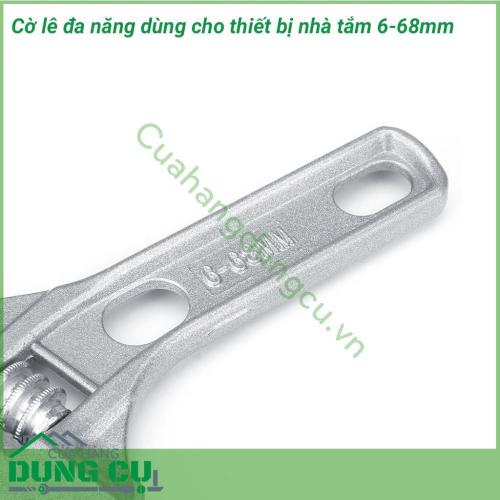 Cờ lê đa năng dùng cho thiết bị nhà tắm độ mở 6-68mm được chế tạo từ hợp kim nhôm, vòng miệng rộng, lực kẹp mạnh, khi sử dụng không làm sứt, mẻ mất đi tính thẩm mỹ của các phụ kiện được sửa chữa như phụ kiện đường ống mạ đồng, ống cút, vòi hoa sen.