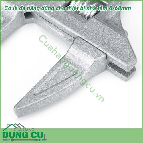 Cờ lê đa năng dùng cho thiết bị nhà tắm độ mở 6-68mm được chế tạo từ hợp kim nhôm, vòng miệng rộng, lực kẹp mạnh, khi sử dụng không làm sứt, mẻ mất đi tính thẩm mỹ của các phụ kiện được sửa chữa như phụ kiện đường ống mạ đồng, ống cút, vòi hoa sen.