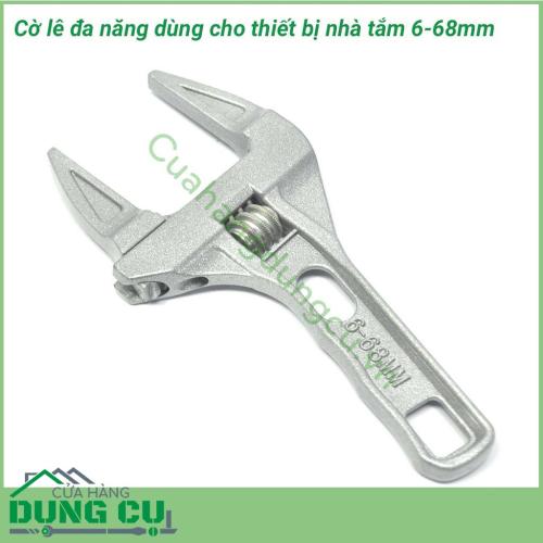 Cờ lê đa năng dùng cho thiết bị nhà tắm độ mở 6-68mm được chế tạo từ hợp kim nhôm, vòng miệng rộng, lực kẹp mạnh, khi sử dụng không làm sứt, mẻ mất đi tính thẩm mỹ của các phụ kiện được sửa chữa như phụ kiện đường ống mạ đồng, ống cút, vòi hoa sen.