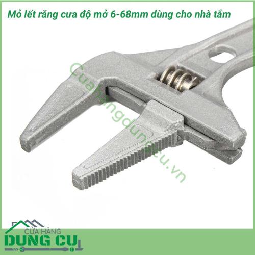 Mỏ lết nhà tắm độ mở lớn từ 6-68mm răng cưa được thiết kế thông minh, sáng tạo với 1 mặt có răng cưa giúp dễ dàng vặn các ốc hay ống dễ dàng. 