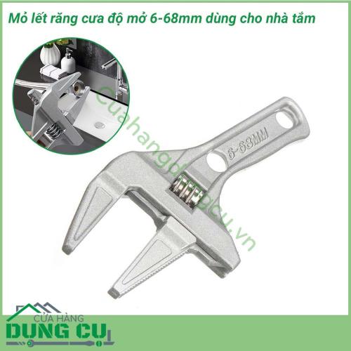 Mỏ lết nhà tắm độ mở lớn từ 6-68mm răng cưa được thiết kế thông minh, sáng tạo với 1 mặt có răng cưa giúp dễ dàng vặn các ốc hay ống dễ dàng. 