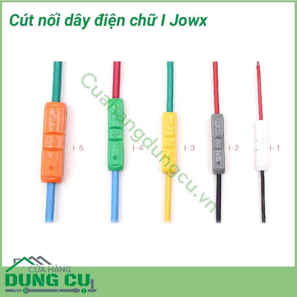 Cút nối dây điện chữ I -1 Jowx Hàn Quốc là một sản phẩm được nghiên cứu giúp thay thế việc đấu nối truyền thống bằng việc cắt dây điện và sử dụng băng keo vải. Cút nối dây điện chữ I giúp bạn có những mối nối điện nhanh chóng, gọn gàng, an toàn.