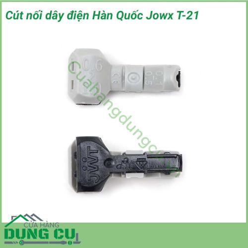 Kẹp nối dây điện Jowx Hàn Quốc T-21 giúp bạn có những mối nối điện nhanh chóng, gọn gàng, an toàn, chắc chắn. Cách đấu nối cút mô phỏng hàm cá mập với lõi cút bằng hợp kim đồng tăng khả năng dẫn điện, khớp nối rất chắc chắn. 