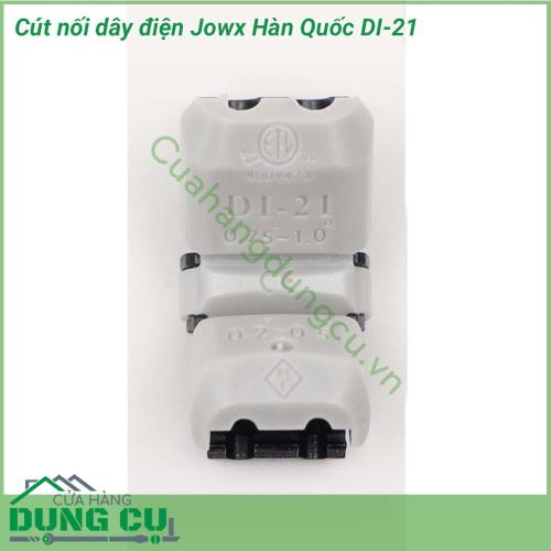 Đầu nối dây điện nhanh đôi DI-21 Jowx Hàn Quốc giúp bạn có những mối nối điện đôi nhanh chóng, gọn gàng, an toàn, chắc chắn.Không cần cắt dây, không dùng băng dính điệnTốc độ thi công dây điện nhanh gọn, đẹp gấp 6 lần thi công kiểu truyền thống cũ.