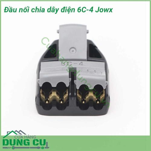 Đầu nối chia dây điện 1 đầu ra nhiều đầu dây điện Jowx 6C-4 giúp bạn có những mối nối điện đôi nhanh chóng, gọn gàng, an toàn, chắc chắn. Không cần cắt dây, không cần dùng băng dính điện. Tốc độ thi công dây điện nhanh gọn.