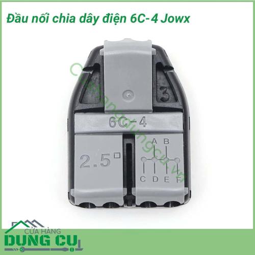 Đầu nối chia dây điện 1 đầu ra nhiều đầu dây điện Jowx 6C-4 giúp bạn có những mối nối điện đôi nhanh chóng, gọn gàng, an toàn, chắc chắn. Không cần cắt dây, không cần dùng băng dính điện. Tốc độ thi công dây điện nhanh gọn.