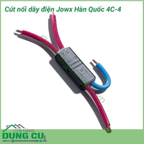 Đầu nối dây điện nhanh 4C-4 Jowx không cần băng dính giúp bạn có những mối nối điện nhanh chóng,gọn gàng, an toàn, chắc chắn. Đầu nối dây điện nhanh 4C-4 mô phỏng hàm cá mập với lõi cút mạ đồng tăng khả năng dẫn điện, khớp nối rất chắc chắn.