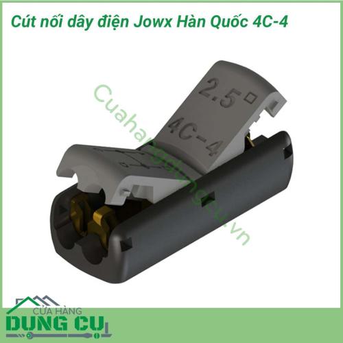 Đầu nối dây điện nhanh 4C-4 Jowx không cần băng dính giúp bạn có những mối nối điện nhanh chóng,gọn gàng, an toàn, chắc chắn. Đầu nối dây điện nhanh 4C-4 mô phỏng hàm cá mập với lõi cút mạ đồng tăng khả năng dẫn điện, khớp nối rất chắc chắn.