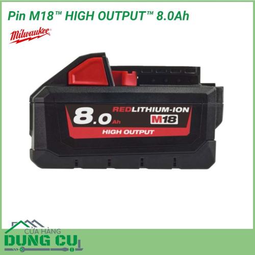 Pin Milwaukee 18V 8.0Ah - M18HB8 là dòng pin lithium HIGH OUTPUT có khả năng cung cấp năng lượng nhiều hơn 50% so với các dòng pin cùng loại trên thị trường. Pin lithium là loại pin được sử dụng phổ biến thông dụng trong các thiệt bị điện tử hiện nay. 