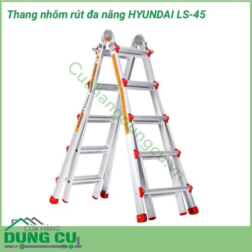 Thang nhôm đa năng rút gọn chữ A Huyndai LS-45 là dòng thang rút rất bền và chắc chắn nhất thị trường hiện nay. Với thiết kế chuyên nghiệp và phần chân thang chắc chắn, sản phẩm đã chiếm được lòng tin của người tiêu dùng Việt Nam