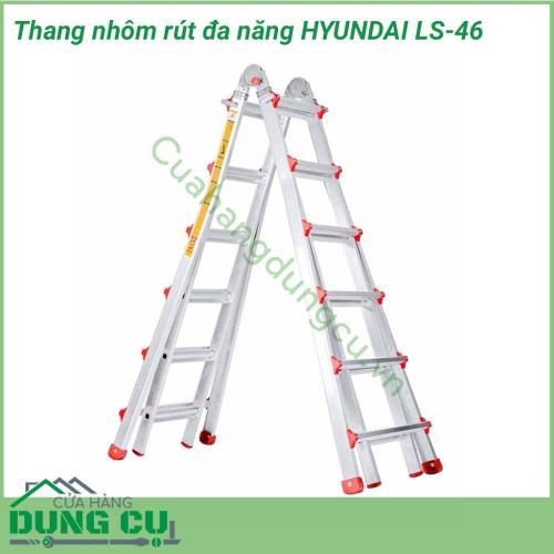 Thang nhôm Hyundai rút chữ A LS-46 đem lại sự tiện dụng cho người dùng nhờ các kiểu thang được thiết kế mạnh mẽ hiện đại và linh hoạt. Giữ nguyên màu nhôm chất lượng cao sang trọng phối đỏ mang lại vẻ nam tính mạnh mẽ cho người dùng