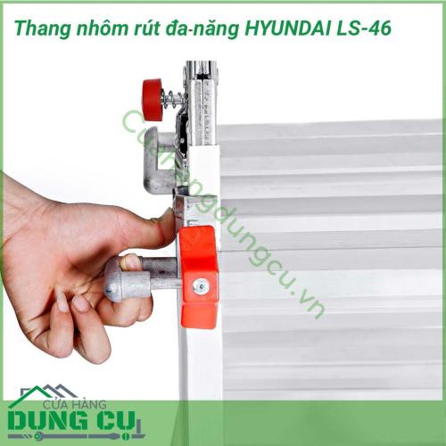 Thang nhôm Hyundai rút chữ A LS-46 đem lại sự tiện dụng cho người dùng nhờ các kiểu thang được thiết kế mạnh mẽ hiện đại và linh hoạt. Giữ nguyên màu nhôm chất lượng cao sang trọng phối đỏ mang lại vẻ nam tính mạnh mẽ cho người dùng