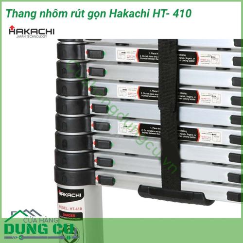 Thang nhôm rút gọn Hakachi HT- 410 thiết kế kiểu dáng hiện đại, Kết cấu thang chắc chắn và độ bền cao, Thang được sử dụng rộng rãi trong gia đình, cửa hàng, siêu thị, khách sạn, văn phòng,…