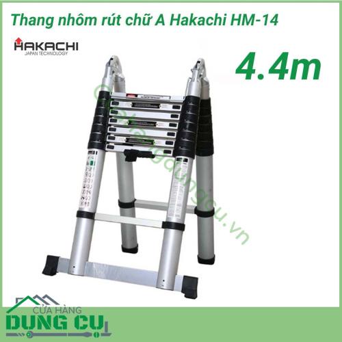 Thang nhôm rút đôi chữ A Hakachi HM-14 thiết kế có chân thang bọc cao su giúp người dùng có thể leo trèo một mình rất an toàn mà không lo trượt thang. Thang nhôm Hakachi HM-14 có chiều cao tối đa 4.4m, tải trọng lên đến 150kg