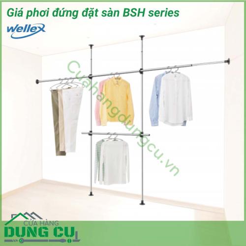 Giá phơi đứng đặt sàn BSH series Wellex với thiết kế gọn gàng và chắc chắn, sử dụng chất liệu thép không gỉ, chắc chắn. Tạo cho giá phơi có một ưu điểm độc đáo, khác biệt hoàn toàn với các loại giàn phơi khác.