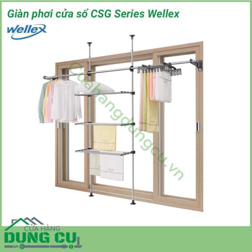 Giàn phơi cửa sổ Wellex CSG tiện ích được ưa chuộng nhất hiện nay gắn trần trước cửa sổ, giúp tiết kiệm không gian tối đa, tăng diện tích phơi đồ.