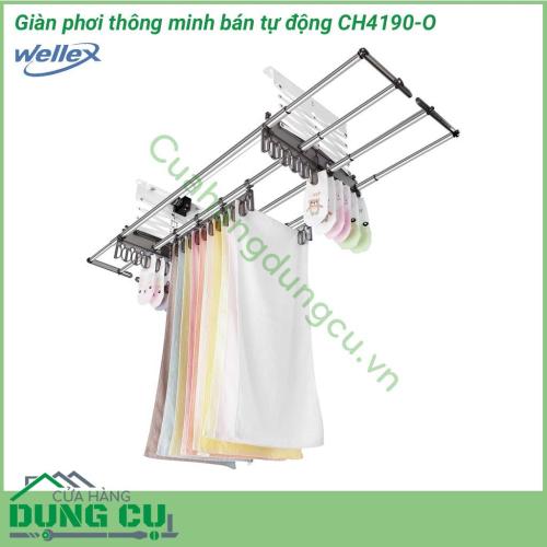 Giàn phơi bán tự động treo trần Wellex Hàn Quốc CH4190-O cho phép nâng tối đa 30kg quần áo nặng chỉ bằng một nút bấm. Xử lý công việc phơi đồ của bạn mà không làm tốn quá nhiều công sức.