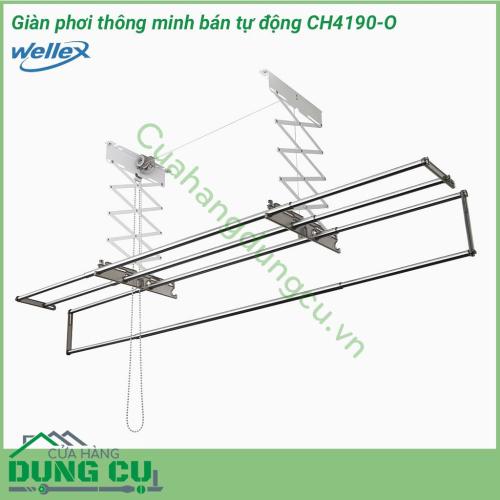 Giàn phơi bán tự động treo trần Wellex Hàn Quốc CH4190-O cho phép nâng tối đa 30kg quần áo nặng chỉ bằng một nút bấm. Xử lý công việc phơi đồ của bạn mà không làm tốn quá nhiều công sức. 