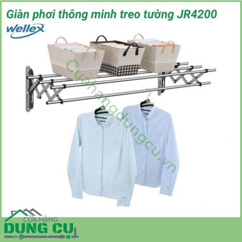 Giàn phơi gắn tường xếp gọn Wellex JR4200 được sản xuất từ chất liệu thép không gỉ bền đẹp, chắc chắn. Vật liệu cứng cáp kết hợp cùng khả năng chịu lực tốt, giúp bạn treo quần áo an toàn, dễ dàng