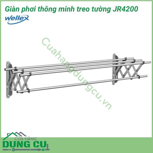 Giàn phơi gắn tường xếp gọn Wellex JR4200 được sản xuất từ chất liệu thép không gỉ bền đẹp, chắc chắn. Vật liệu cứng cáp kết hợp cùng khả năng chịu lực tốt, giúp bạn treo quần áo an toàn, dễ dàng