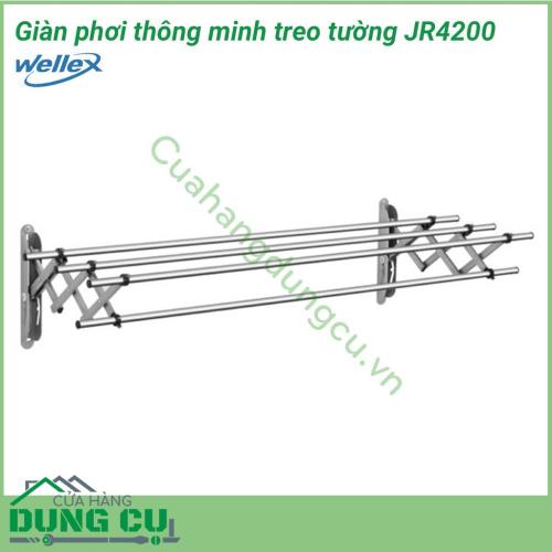 Giàn phơi gắn tường xếp gọn Wellex JR4200 được sản xuất từ chất liệu thép không gỉ bền đẹp, chắc chắn. Vật liệu cứng cáp kết hợp cùng khả năng chịu lực tốt, giúp bạn treo quần áo an toàn, dễ dàng