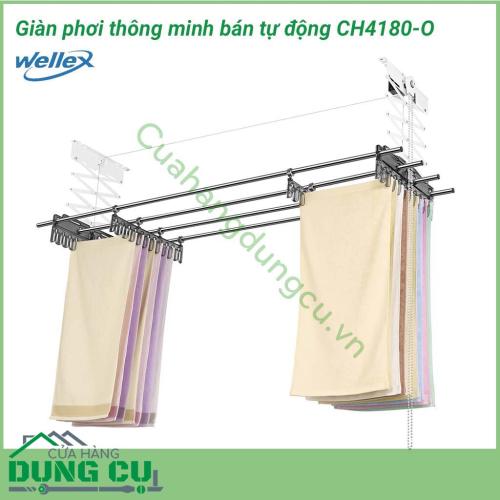 Giàn phơi Wellex bán tự động CH4180-O được làm từ chất liệu thép không gỉ và nhựa polycarbonate bền bỉ, chịu được tác động lực lớn, bền bỉ với môi trường. 