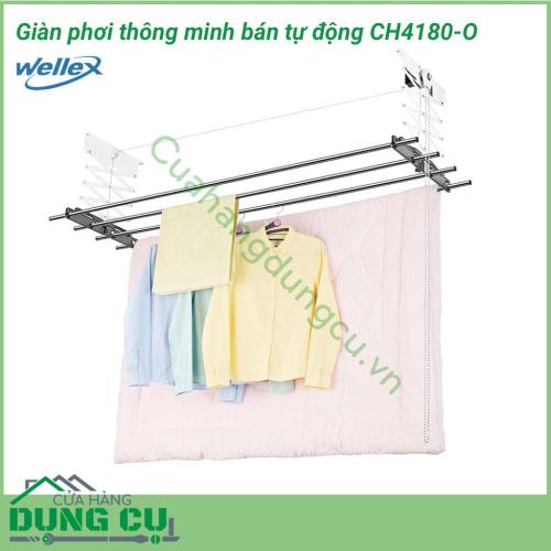 Giàn phơi Wellex bán tự động CH4180-O được làm từ chất liệu thép không gỉ và nhựa polycarbonate bền bỉ, chịu được tác động lực lớn, bền bỉ với môi trường. 