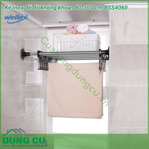 Kệ để đồ inox Wellex không khoan 80 -100 cm BSS4060 sử dụng cho các không gian trống như trong tủ, tường âm, giữa các bức vách…