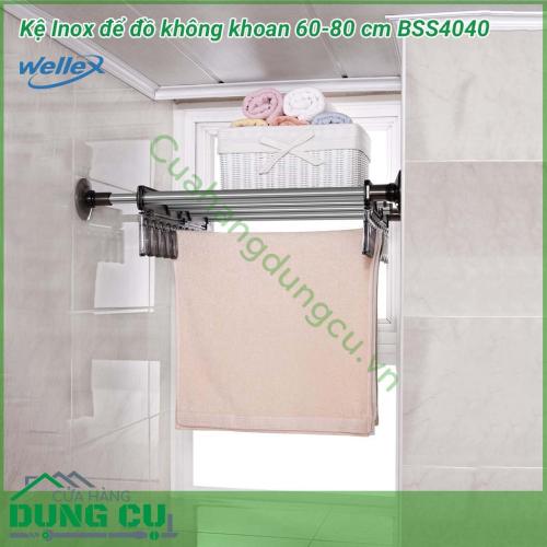 Kệ inox Wellex để đồ không khoan 60-80 cm BSS4040 sử dụng cho các không gian trống như trong tủ, tường âm, giữa các bức vách.