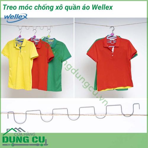 Móc treo quần áo chống xô Wellex liên kết rất chắc chắn với hệ giây phơi, thanh phơi có tác dụng định vị móc phơi. Vì vậy quần áo sẽ chống xô, trượt khi gió to hay dây bị võng. Giúp quần áo mau khô hơn, thơm mát hơn.