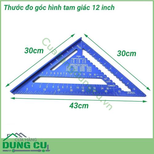 Thước đo góc tam giác 12 inch xanh dương được làm từ hợp kim nhôm chắc chắn, độ cứng cao, dẻo dai, không dễ han gỉ. Thước đo là dụng cụ hữu ích không thể thiếu dành cho thợ mộc.