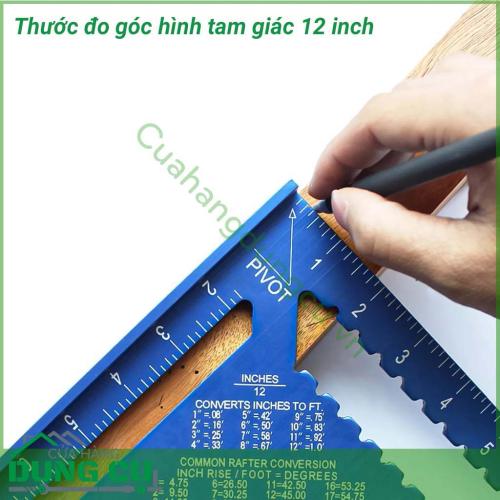 Thước đo góc tam giác 12 inch xanh dương được làm từ hợp kim nhôm chắc chắn, độ cứng cao, dẻo dai, không dễ han gỉ. Thước đo là dụng cụ hữu ích không thể thiếu dành cho thợ mộc.