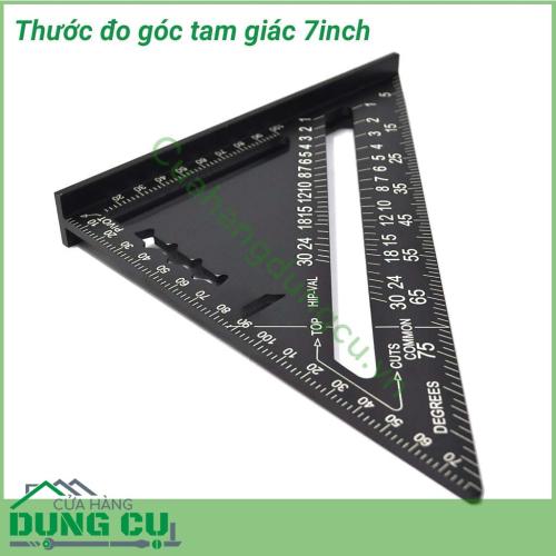 Thước đo tam giác 7 inch được làm từ hợp kim nhôm chắc chắn, độ cứng cao, dẻo dai, không dễ han gỉ. Thước đo là dụng cụ hữu ích không thể thiếu dành cho thợ mộc.