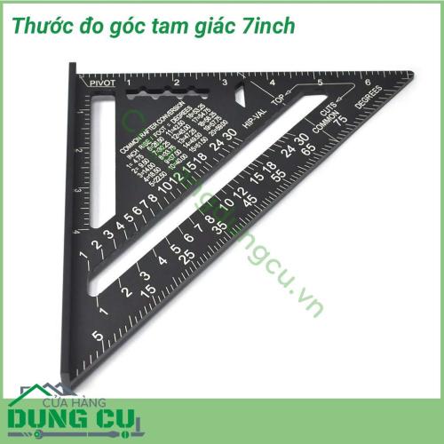 Thước đo tam giác 7 inch được làm từ hợp kim nhôm chắc chắn, độ cứng cao, dẻo dai, không dễ han gỉ. Thước đo là dụng cụ hữu ích không thể thiếu dành cho thợ mộc.