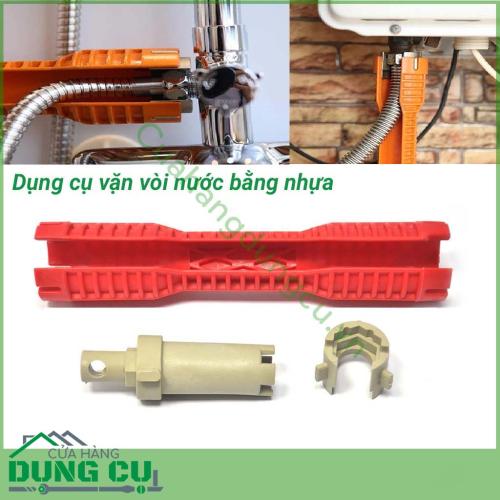 Dụng cụ tháo ống nước bằng nhựa tiện dụng giúp tháo mở, nắp mới hoặc thay thế, sửa chữa các thiết bị nước trong gia đình như: vòi nước, bồn rửa, thiết bị vệ sinh, với thiết kế 2 đầu có thể dễ dàng thay đổi đầu vặn phù hợp với thiết bị nước cần xử lý.