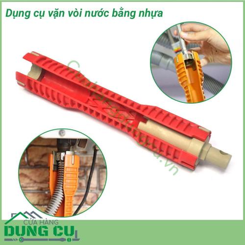 Dụng cụ tháo ống nước bằng nhựa tiện dụng giúp tháo mở, nắp mới hoặc thay thế, sửa chữa các thiết bị nước trong gia đình như: vòi nước, bồn rửa, thiết bị vệ sinh, với thiết kế 2 đầu có thể dễ dàng thay đổi đầu vặn phù hợp với thiết bị nước cần xử lý.