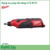 Dụng cụ xoay đa năng Milwaukee C12 RT-0 giải pháp không dây đa năng cho các ứng dụng cắt, mài, chà nhám và đánh bóng. Milwaukee C12 RT-0 công cụ có thể kết hợp với các loại đầu xoay khác nhau để tạo ra các chức năng khác nhau.