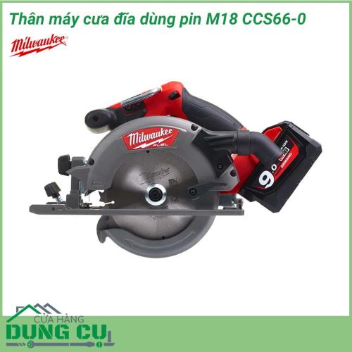 Máy cưa đĩa dùng pin Milwaukee M18 CCS66-0 công cụ sử dụng để cắt rời các bề mặt được làm bằng gỗ. Với động cơ không chổi than cung cấp năng lượng nhiều hơn tới 25%, gấp đôi thời lượng pin và đảm bảo tuổi thọ gấp 3 lần so với động cơ thông thường. 