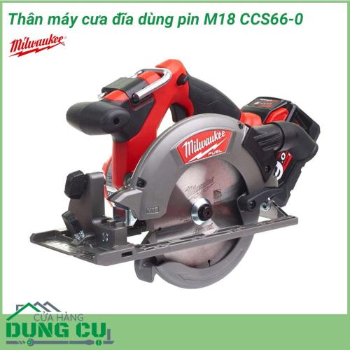 Máy cưa đĩa dùng pin Milwaukee M18 CCS66-0 công cụ sử dụng để cắt rời các bề mặt được làm bằng gỗ. Với động cơ không chổi than cung cấp năng lượng nhiều hơn tới 25%, gấp đôi thời lượng pin và đảm bảo tuổi thọ gấp 3 lần so với động cơ thông thường. 