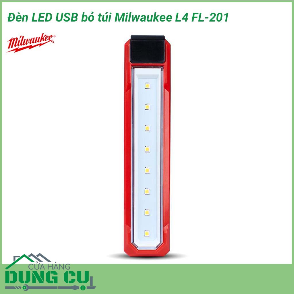 Đèn LED USB bỏ túi Milwaukee L4 FL-201 thiết kế nhỏ gọn, sử dụng chiếu sáng trong khoảng không gian nhỏ, giúp người dùng chiếu sáng khu vực làm việc một cách thuận tiện hơn.