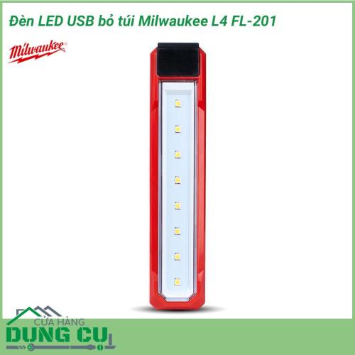 Đèn LED USB bỏ túi Milwaukee L4 FL-201 thiết kế nhỏ gọn, sử dụng chiếu sáng trong khoảng không gian nhỏ, giúp người dùng chiếu sáng khu vực làm việc một cách thuận tiện hơn.