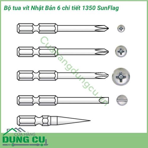 Bộ tua vít Nhật Bản 6 chi tiết 1350 SUNFLAG được thiết kế cho sự thỏa mái và tiện lợi. Đầu vít cũng như cán được sản xuất bằng vật liệu và công nghệ tiến tiến Nhật Bản, được sản xuất tại Nhật Bản. 